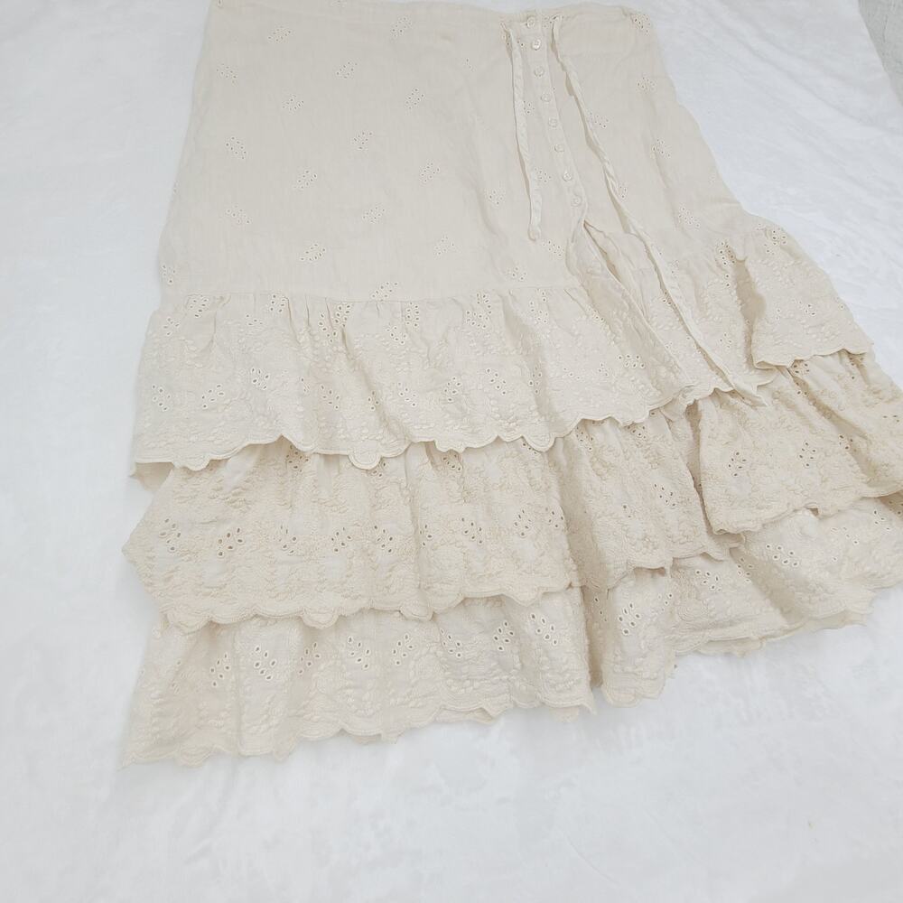 Vintage Eyelet Cotton Skirt Italy 42 Cream Lace Cottagecore Romantic Boho - Picture 14 of 16